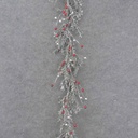 5' SILVER GLITTER EUCALYPTUS GARLAND W/RED & SILVER BALLS