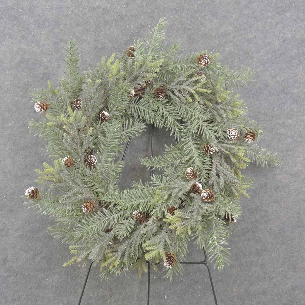 20" FROSTED PINE WREATH W/CONES