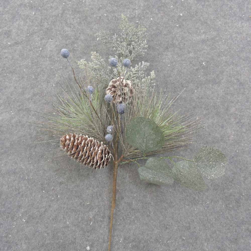 [XL0014-BLU] 16" MIXED PINE SPRAY W/CONES & BLUE BERRIES