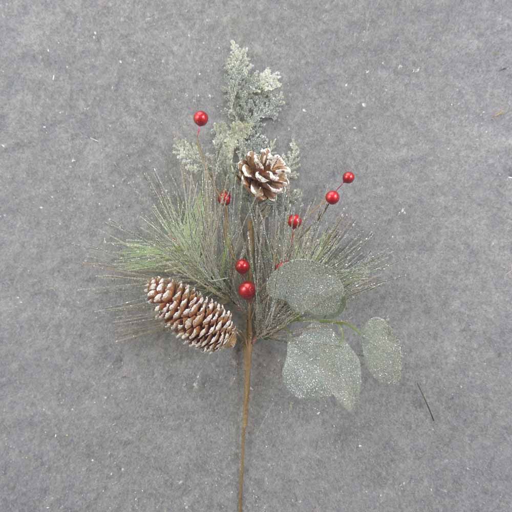 16" MIXED PINE SPRAY W/CONES & RED BERRIES