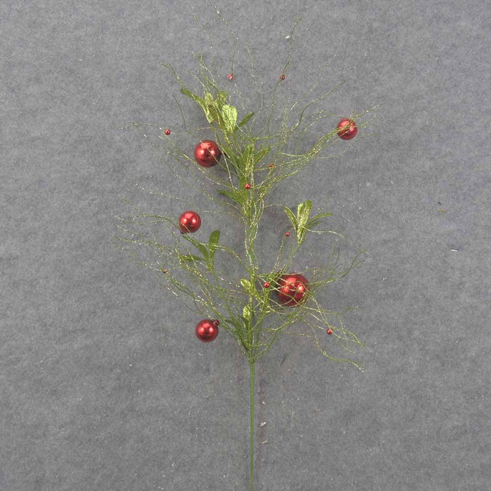 [XL0018] 28" GLITTER GRASS SPRAY W/ RED ORNAMENTS