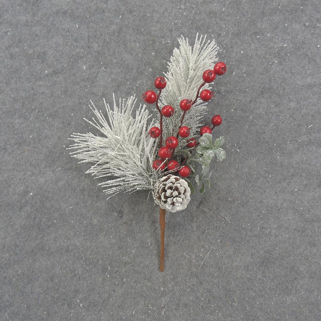 13&quot; FROSTED PINE &amp; BERRY PICK W/CONE &amp; EUCALYPTUS