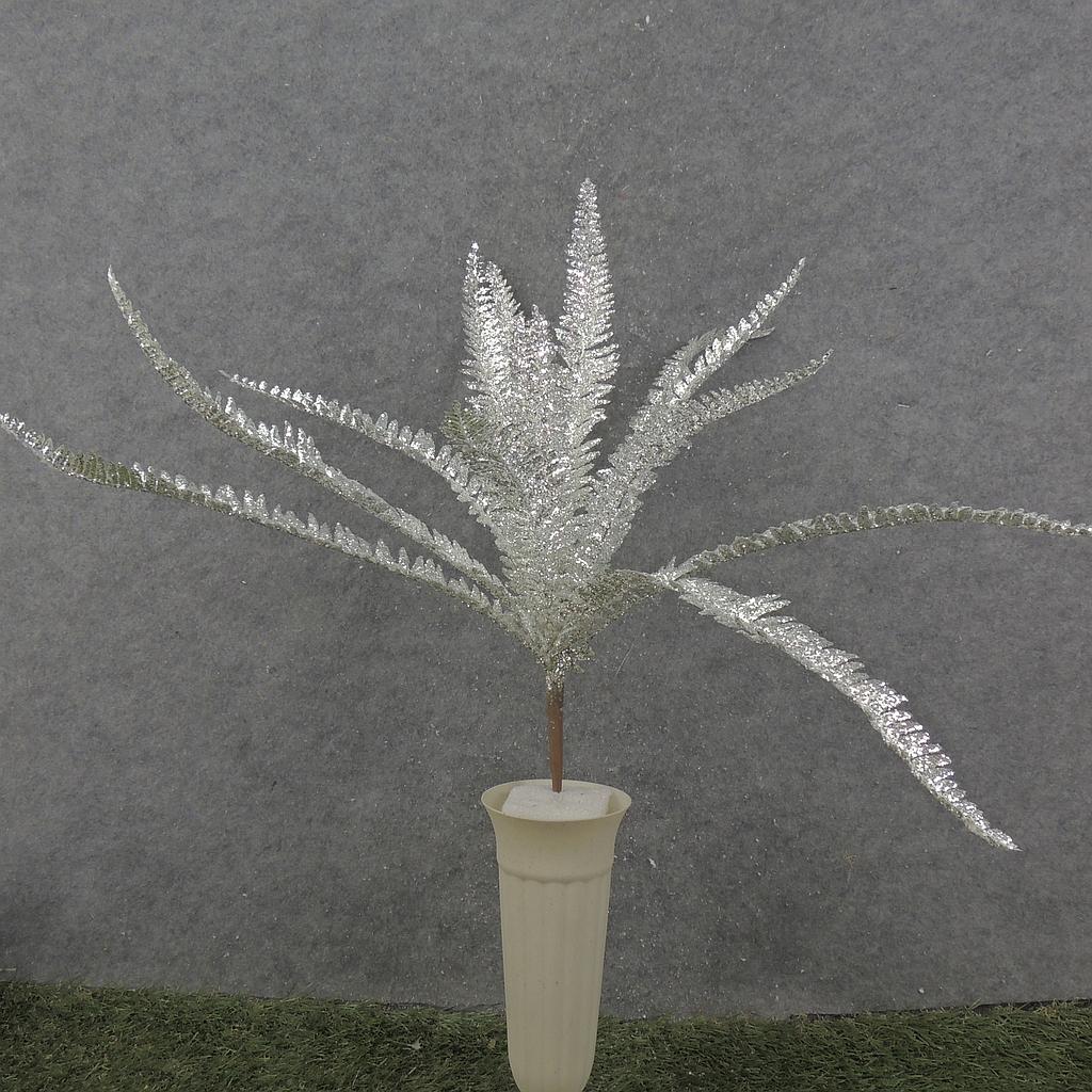 20" GLITTER FERN BUSH SILVER/WHITE