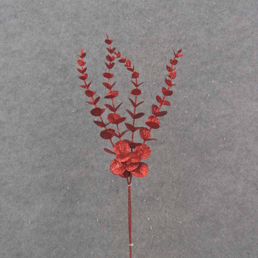 [XB0023-RED] 19" RED GLITTER EUCALYPTUS BUNDLE X4