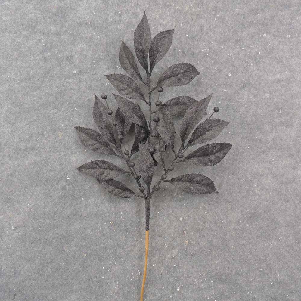 [XB0024-BLK] 19" BLACK GLITTER LEAF SPRAY X3