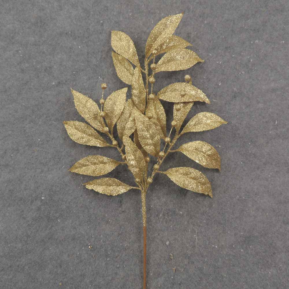 [XB0024-GLD] 19" GOLD GLITTER LEAF SPRAY X3
