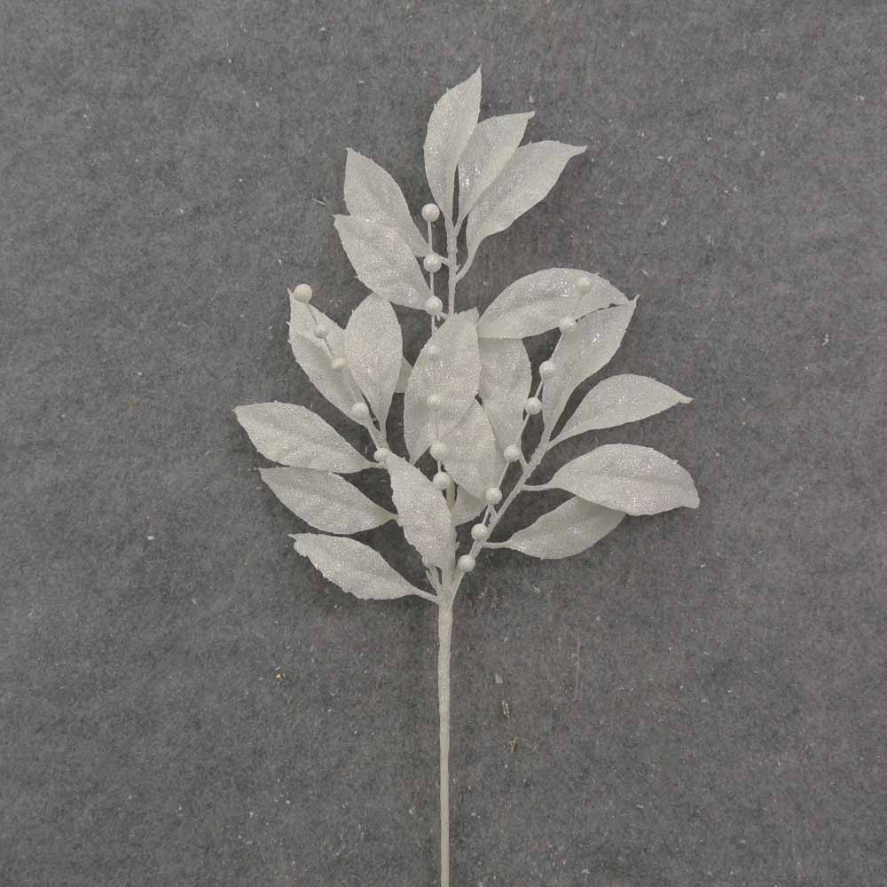 [XB0024-WHT] 19" WHITE GLITTER LEAF SPRAY X3
