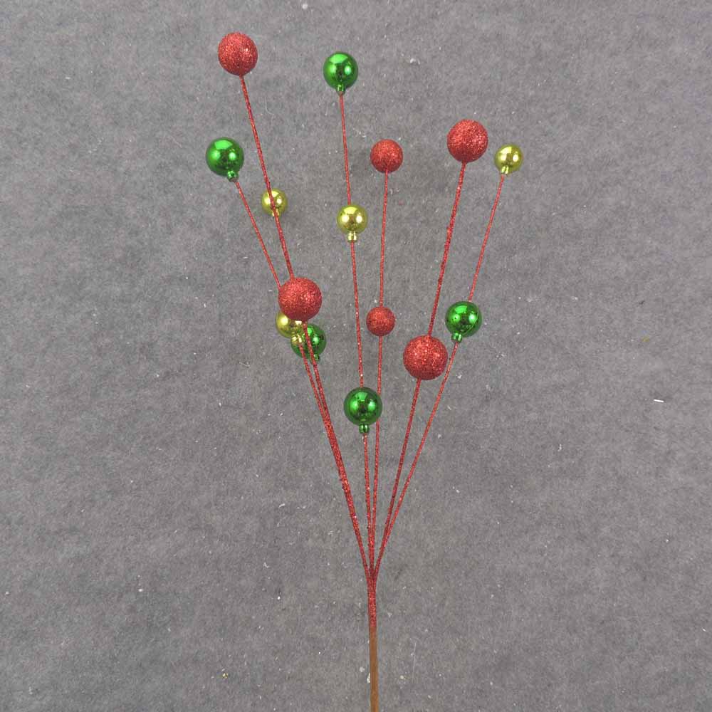 24&quot; RED &amp; GREEN ORNAMENT &amp; GLITTER BALL SPRAY X7