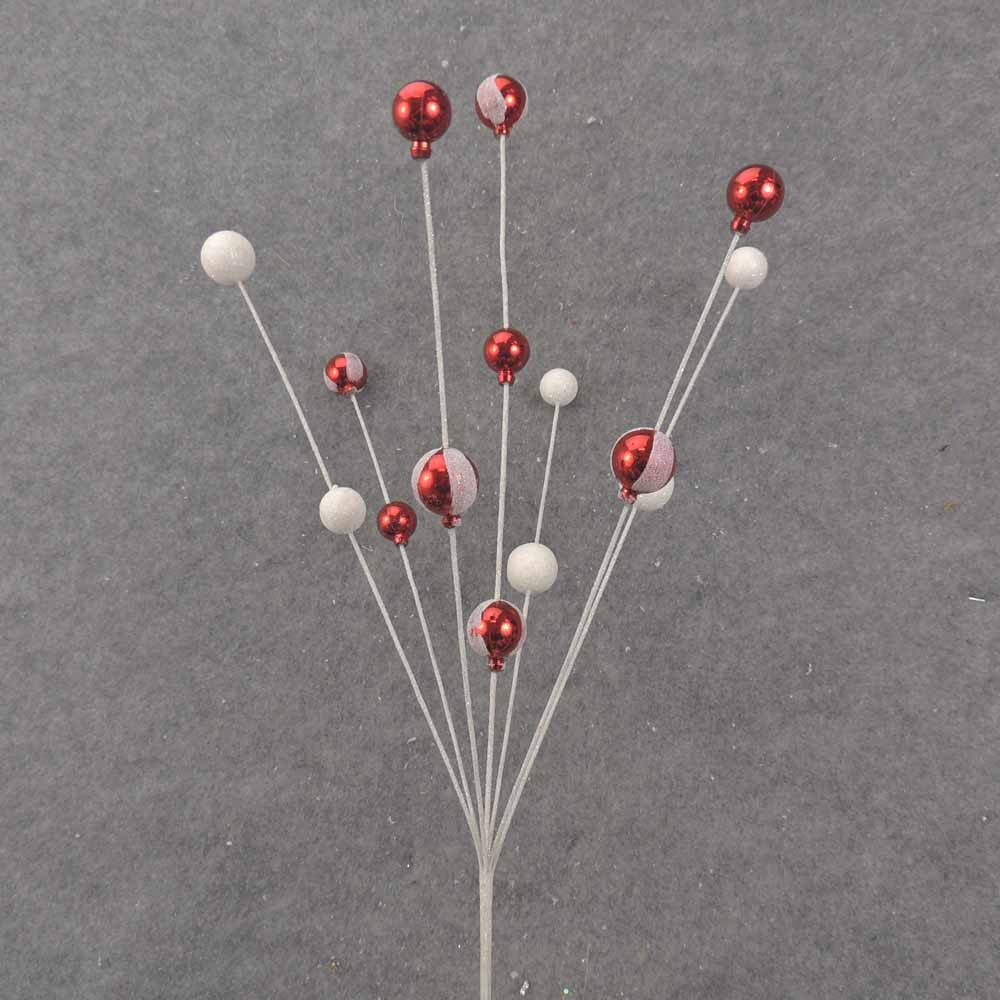 24" RED & WHITE ORNAMENT & GLITTER BALL SPRAY X7