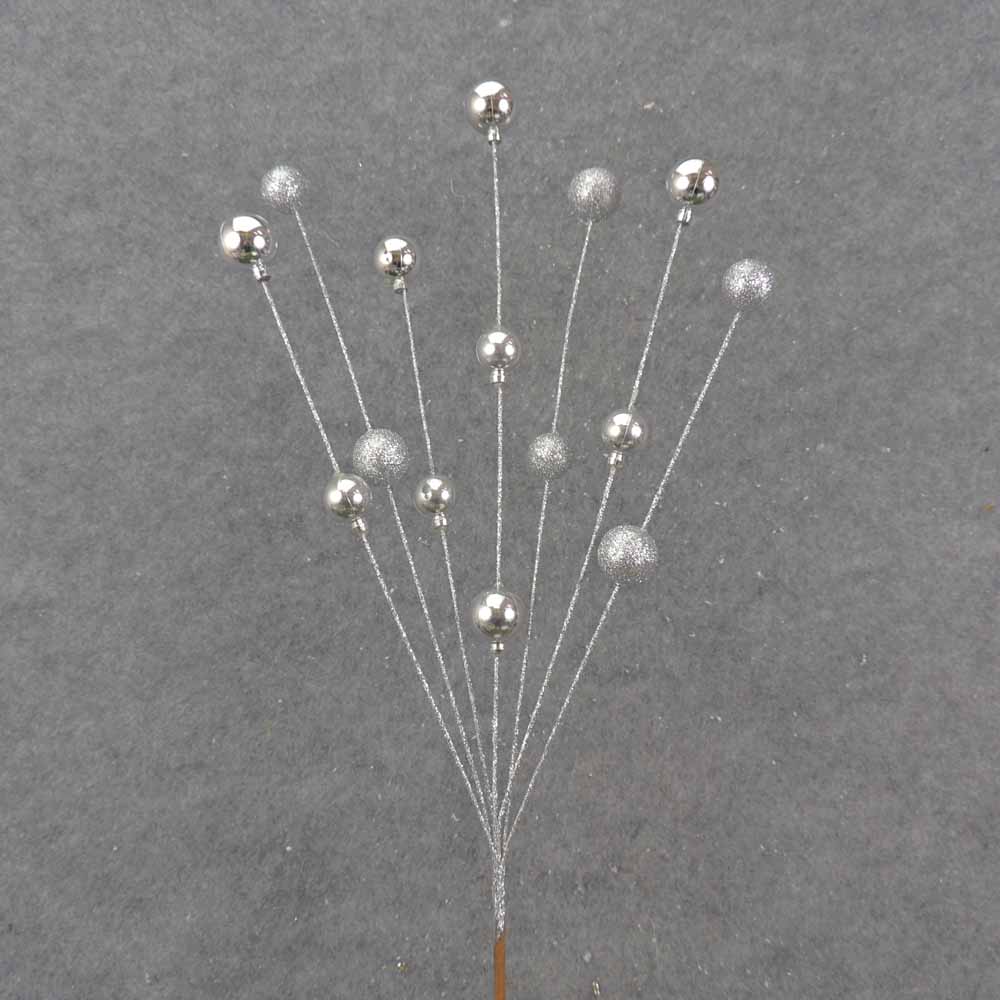 24" SILVER ORNAMENT & GLITTER BALL SPRAY X7