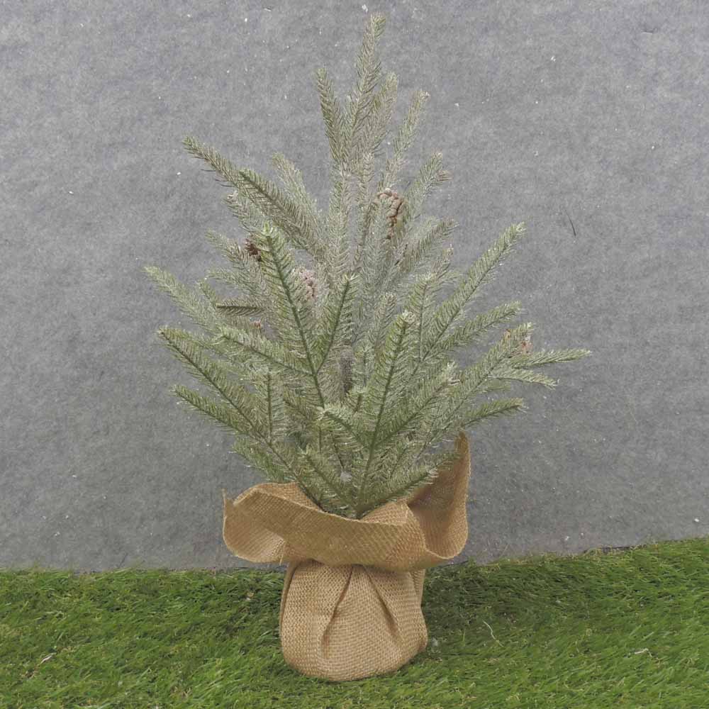 19&quot; MINI FROSTED PINE TREE W/BURLAP BALL BASE