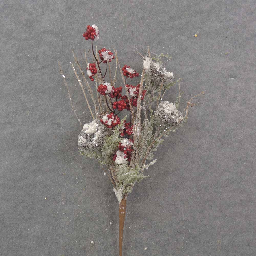 25" BERRY & NEST SPRAY W/SNOW