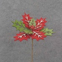 14" RED & GREEN WOOD CUTOUT POINSETTIA PICK