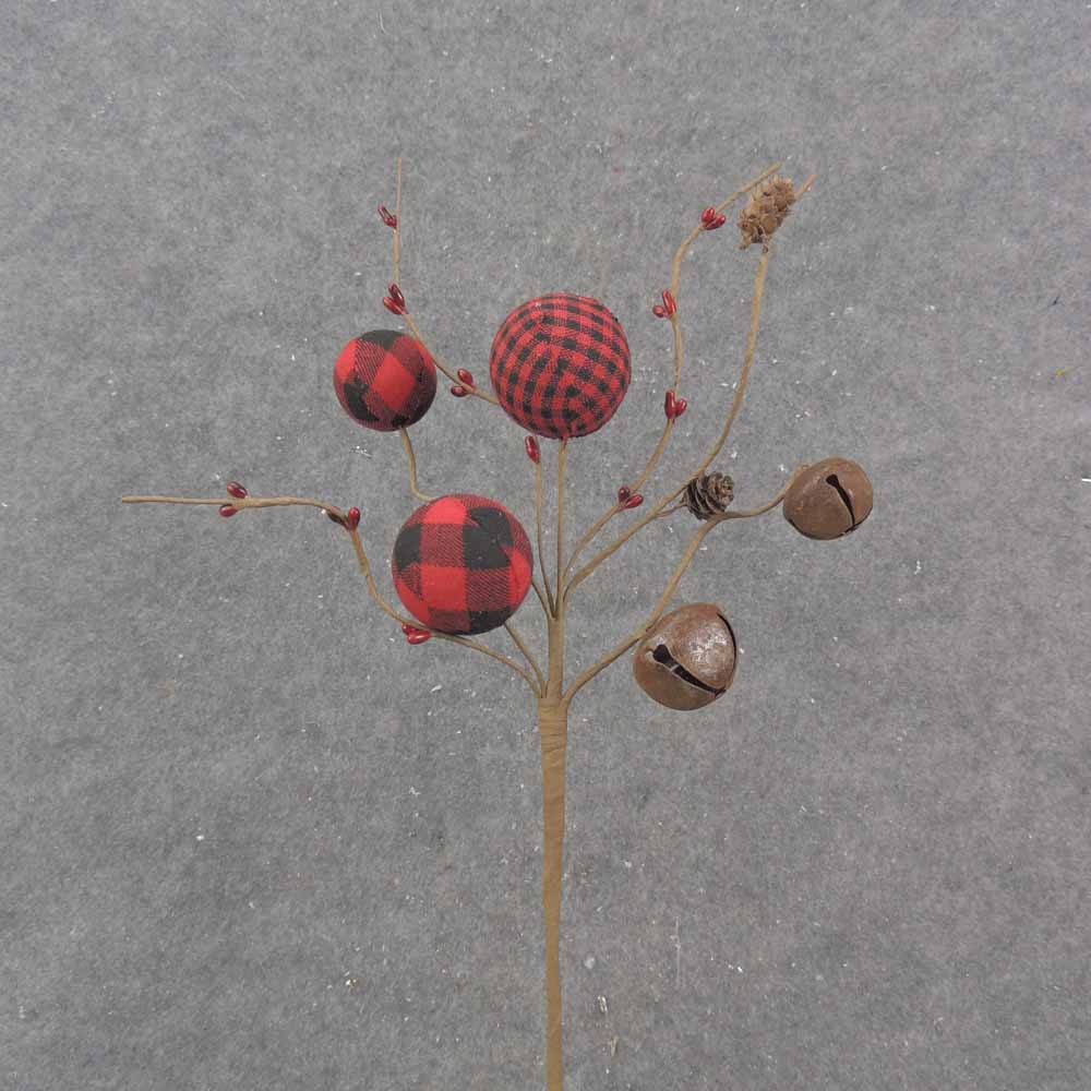18" BUFFALO PLAID BALL & BELL PICK