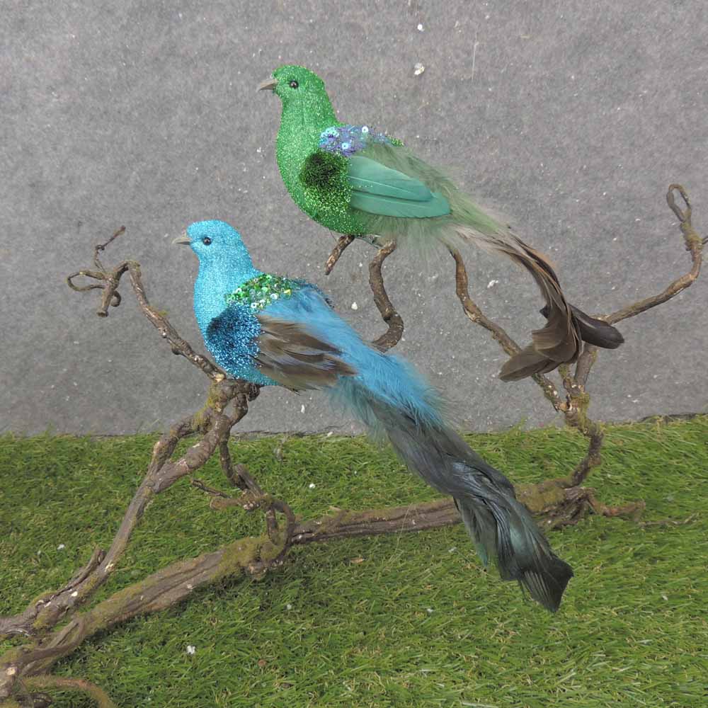 [BN0106] 10" PEACOCK W/FEATHER TAIL 2-ASST BLU/GRN W/CLP