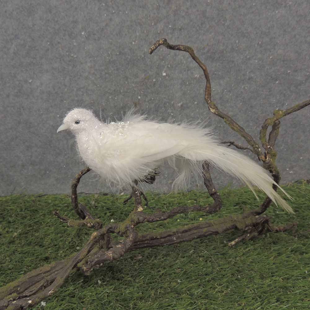 [BN0107] 9" WHITE DOVE W/FEATHER TAIL W/CLP