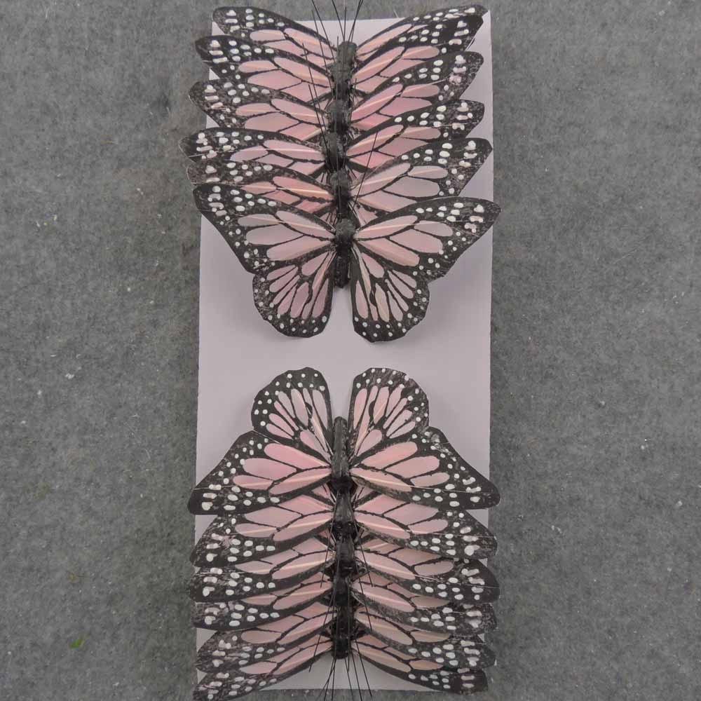 [BN66014-PNK] 4.75" PINK MONARCH BUTTERFLY W/WIRE