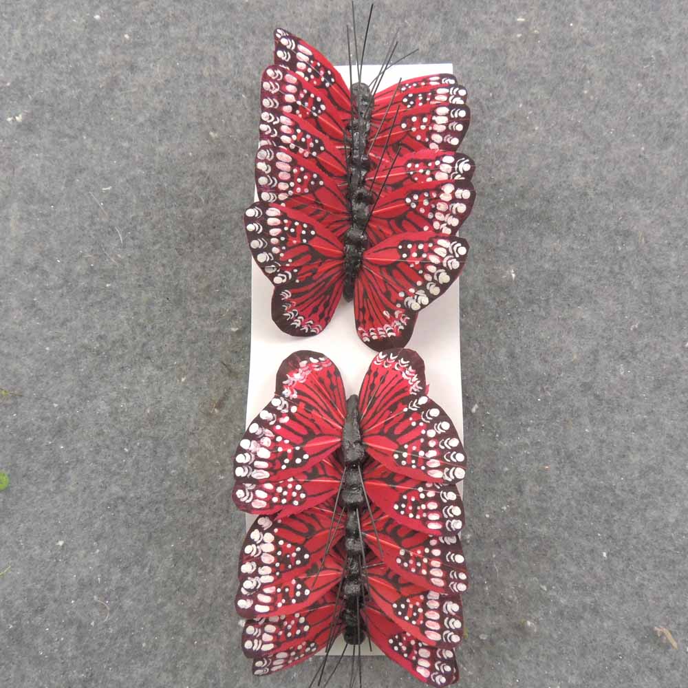 2.5" RED MONARCH BUTTERFLY W/WIRE