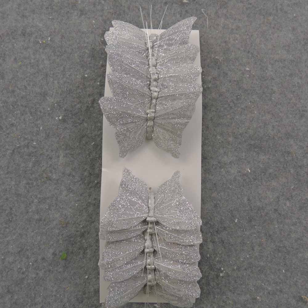 3" SILVER GLITTER BUTTERFLY W/WIRE