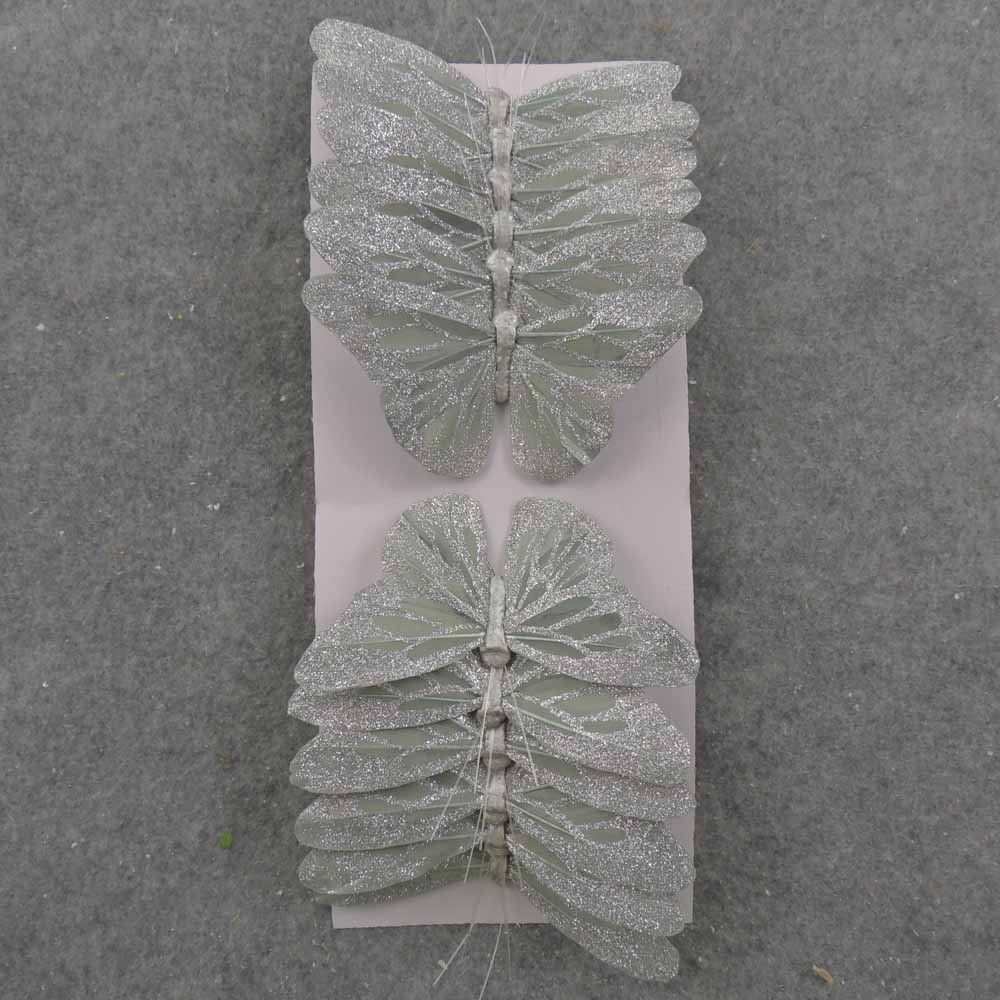 5" SILVER GLITTER BUTTERFLY W/WIRE