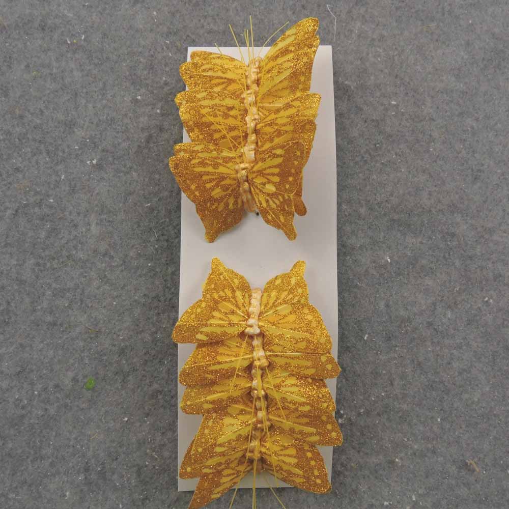 3" GOLD GLITTER BUTTERFLY W/WIRE