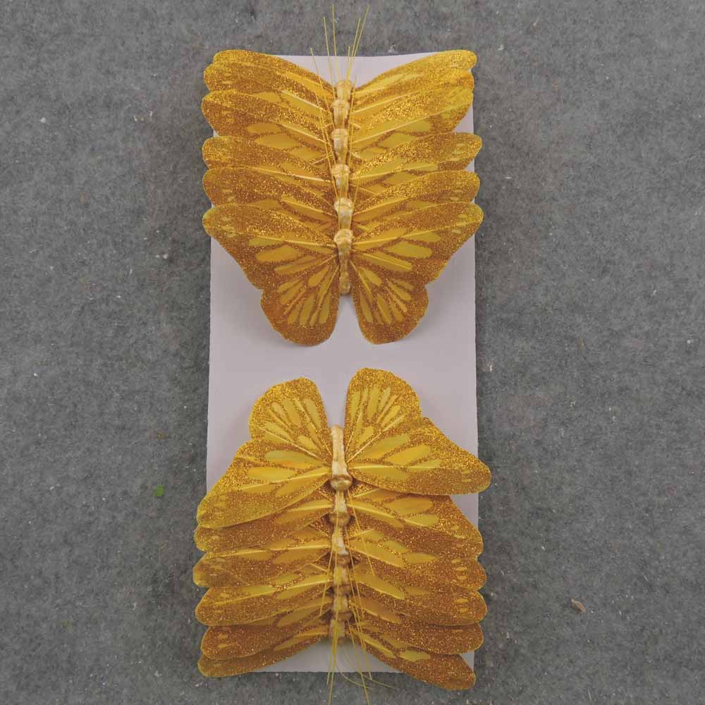 5" GOLD GLITTER BUTTERFLY W/WIRE