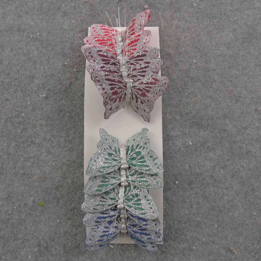 3" SILVER GLITTER BUTTERFLY 4-ASST PRI. COLORS W/ WIRE