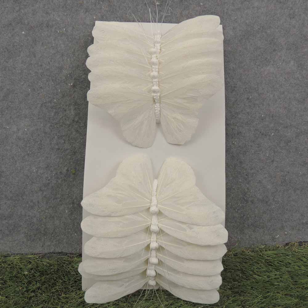 6" WHITE MICA BUTTERFLY W/WIRE