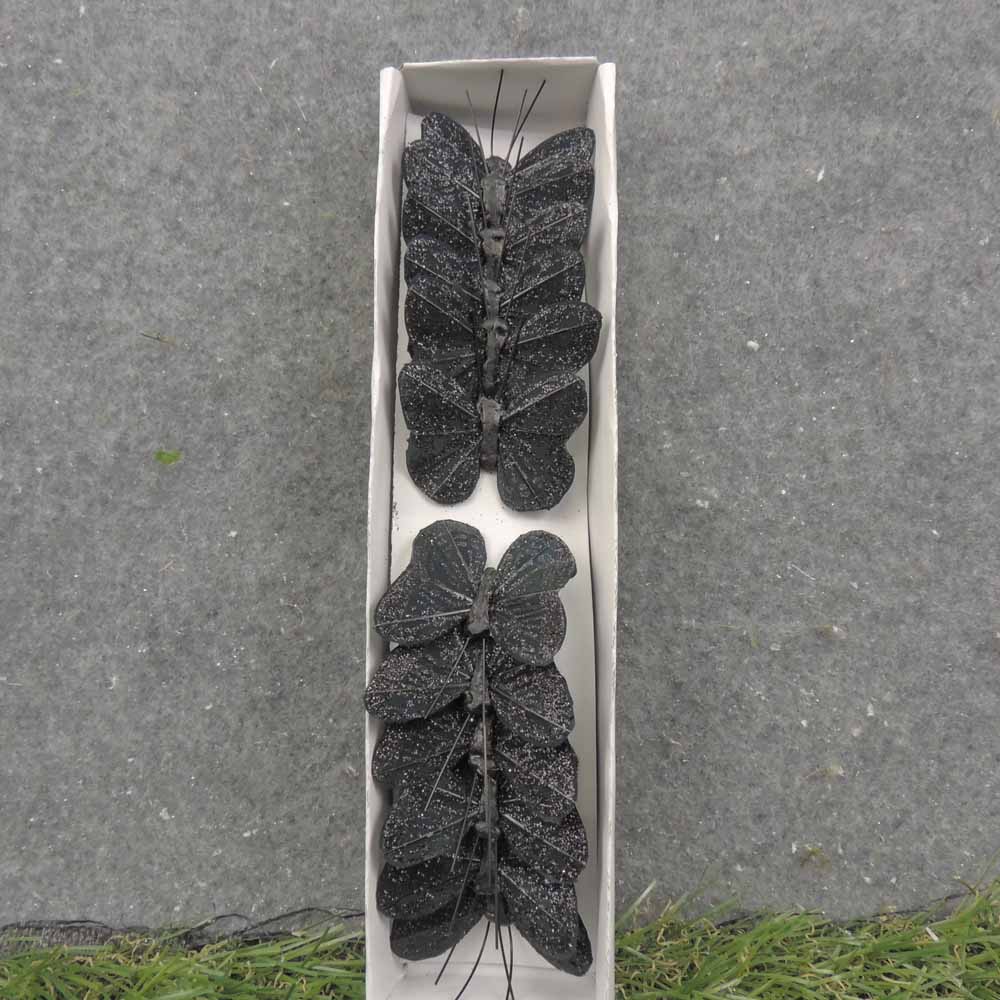 1.5" BLACK GLITTER BUTTERFLY W/WIRE