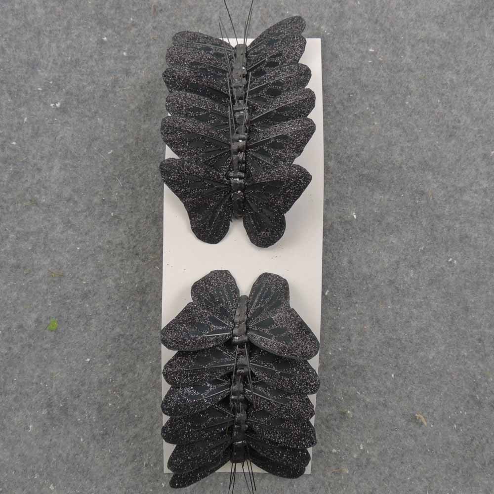3" BLACK GLITTER BUTTERFLY W/WIRE