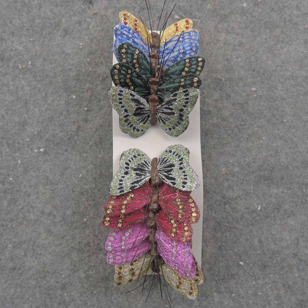 2.5" GLITTER BUTTERFLY W/WIRE 7-ASST