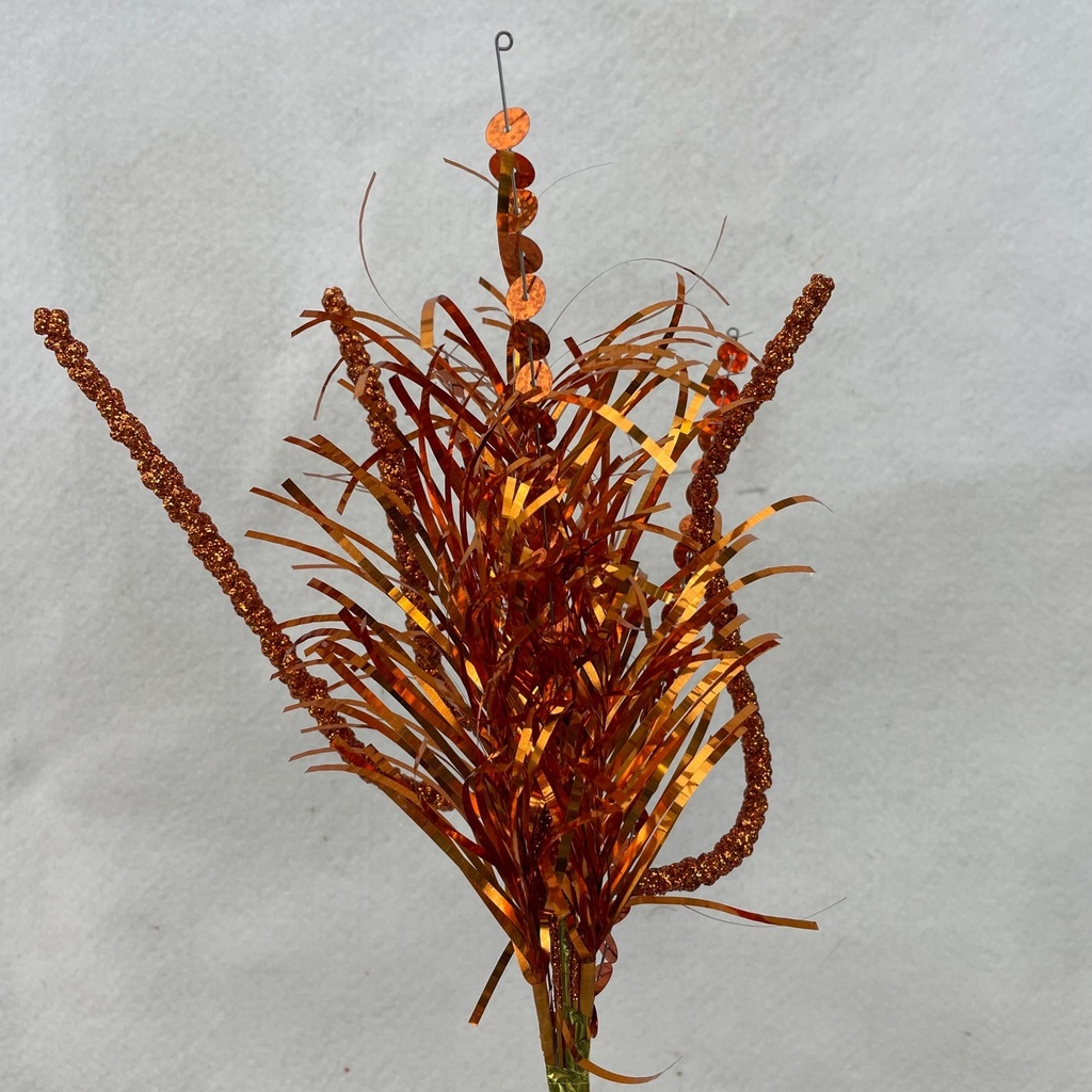 [XE0017-ORG] 14" ORANGE TINSEL & SEQUIN PICK