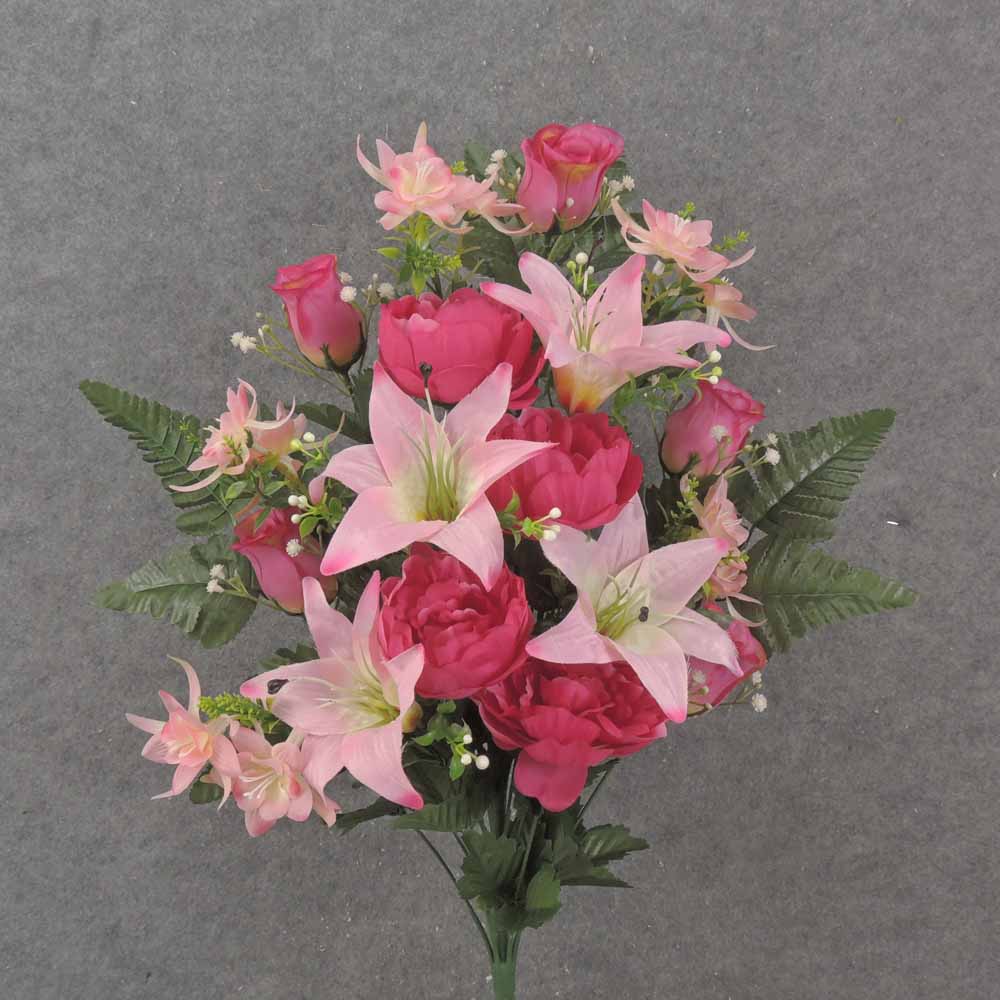 [SE1003-HPK] 24" PEONY & LILY HALF BUSH X18 HOT PINK