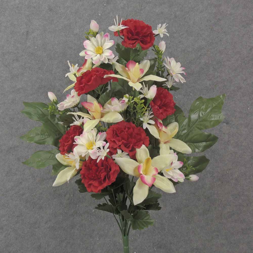 24" CABBAGE ROSE & ORCHID HALF BUSH X18 RED/CREAM/GREEN