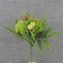 13" FERN, SUCCULENT & GRASS WRAPPED BUSH RED/GRN/CRM