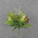 14" FERN, SUCCULENT & EUCALYPTUS WRAPPED BUSH GREEN/BURGUNDY
