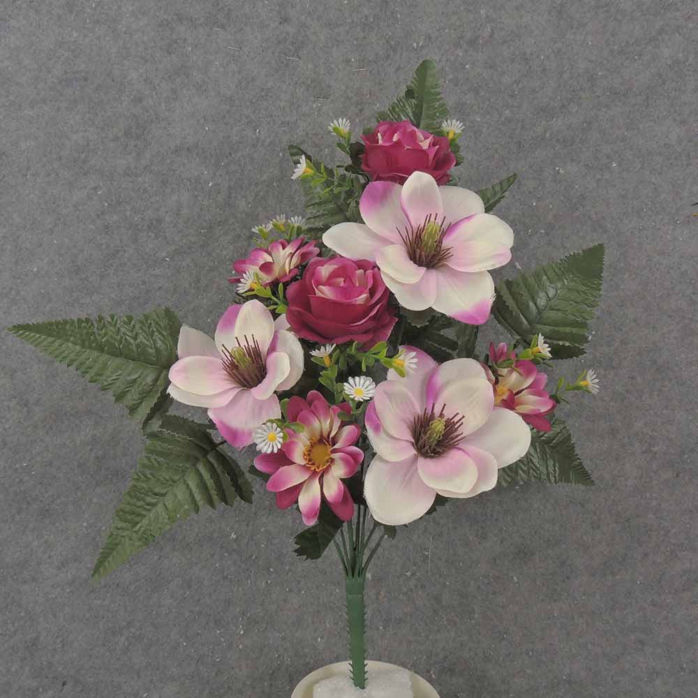 [SE1005-BWH] 18" MAGNOLIA, ROSE, DAISY HALF BUSH X8 BEAUTY/WHITE