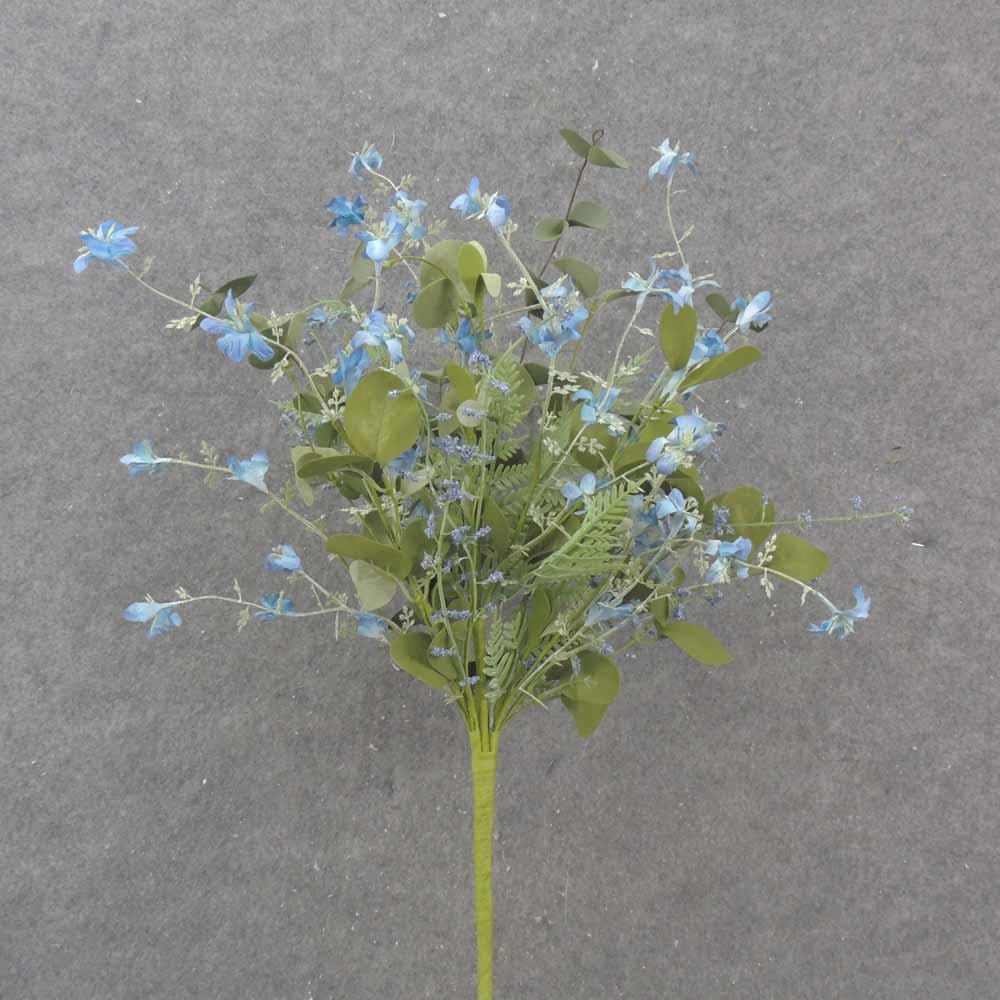 [SA1022-BLU] 21" EUCALYPTUS, FERN & BLOSSOM BUSH BLUE