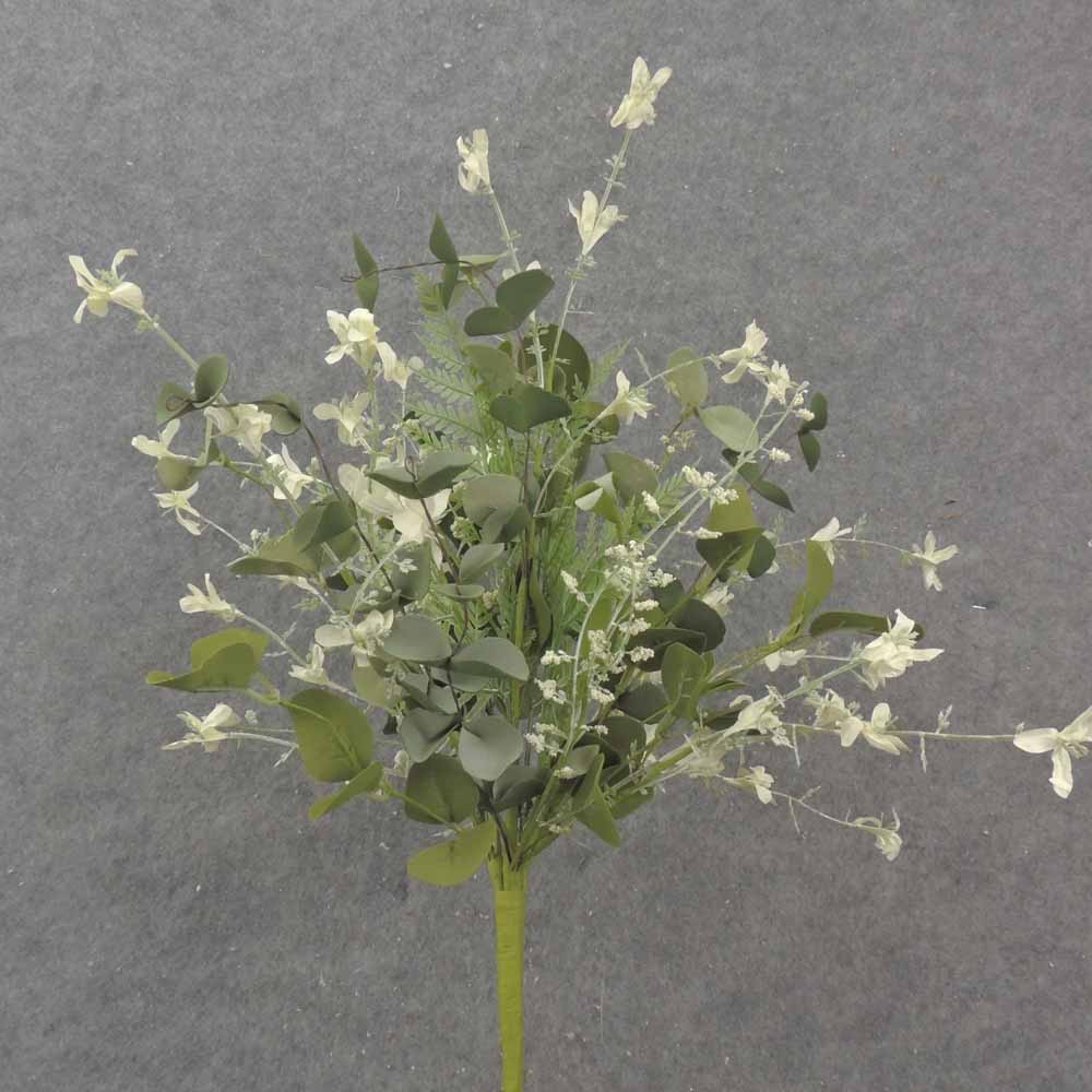 21" EUCALYPTUS, FERN & BLOSSOM BUSH CREAM