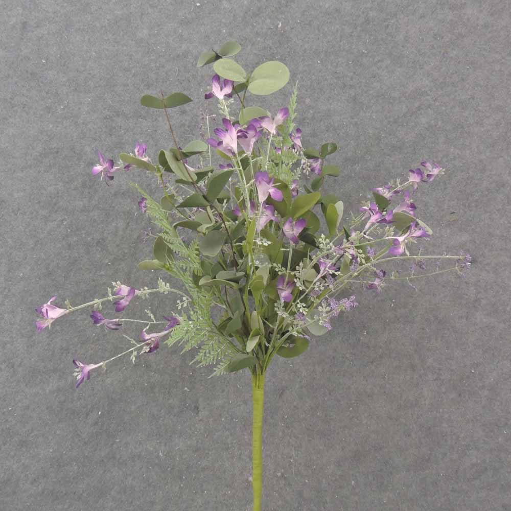[SA1022-PUR] 21" EUCALYPTUS, FERN & BLOSSOM BUSH PURPLE