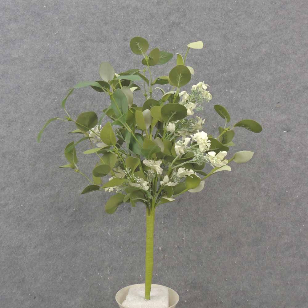[SA1033-CRM] 20" EUCALYPTUS & BLOSSOM BUSH CREAM