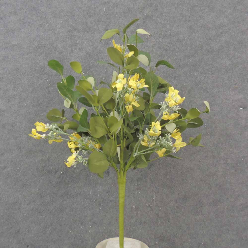 [SA1033-YEL] 20" EUCALYPTUS & BLOSSOM BUSH YELLOW