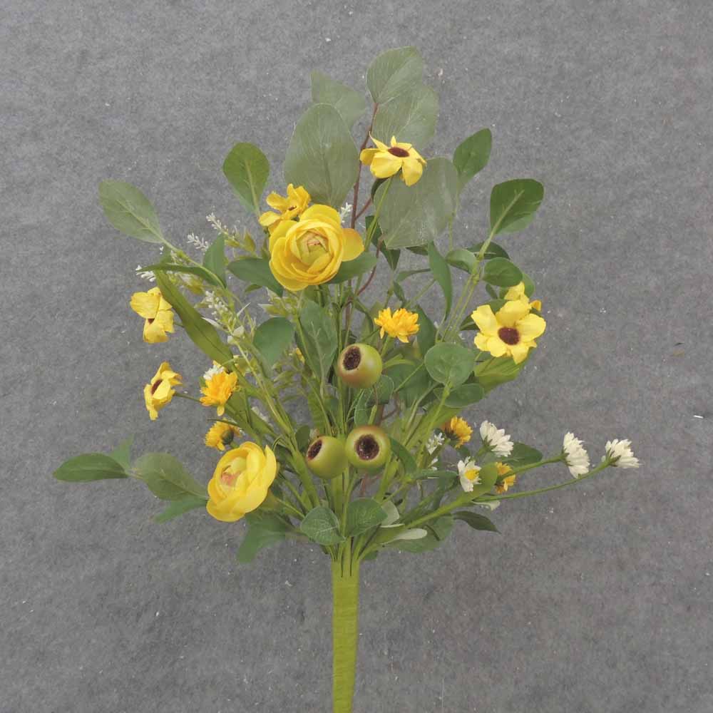 22" RANUNCULUS, DAISY & FOLIAGE BUSH YELLOW/CREAM