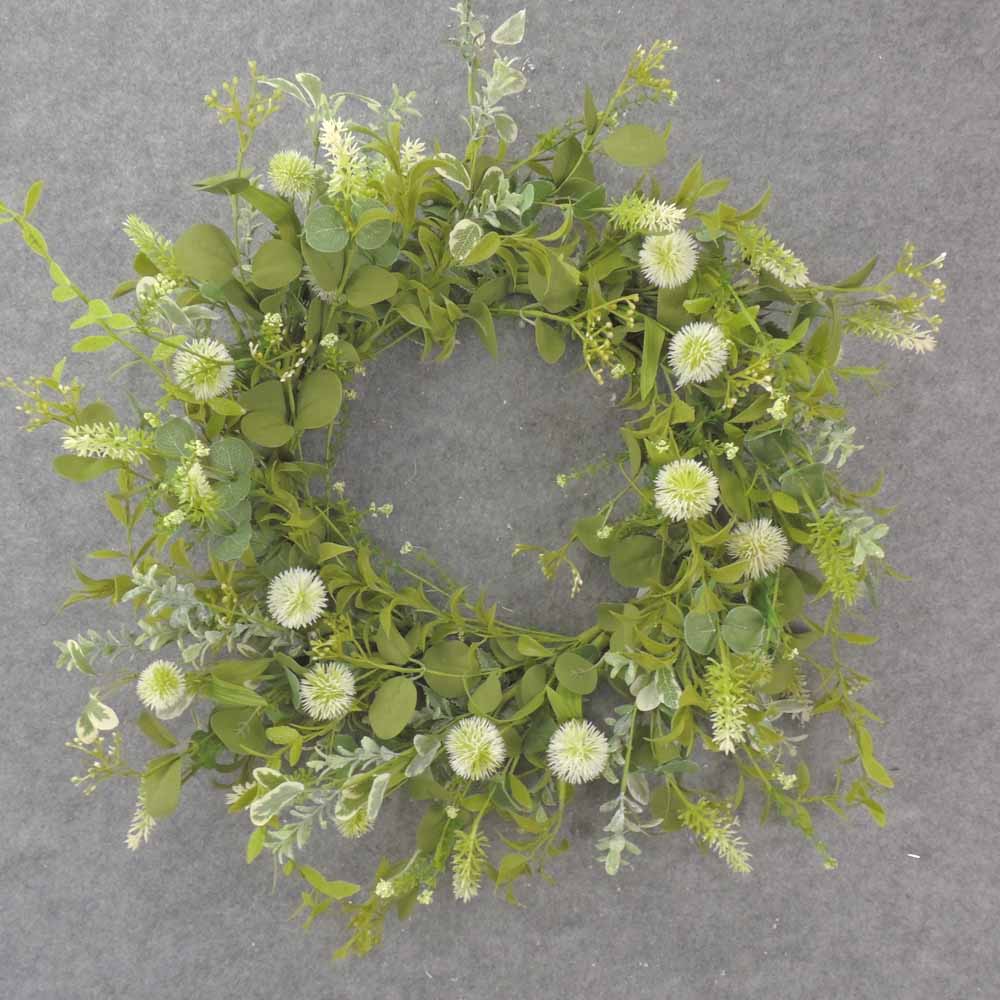 [SA1017] 18" EUCALYPTUS, THISTLE & FOLIAGE WREATH CREAM