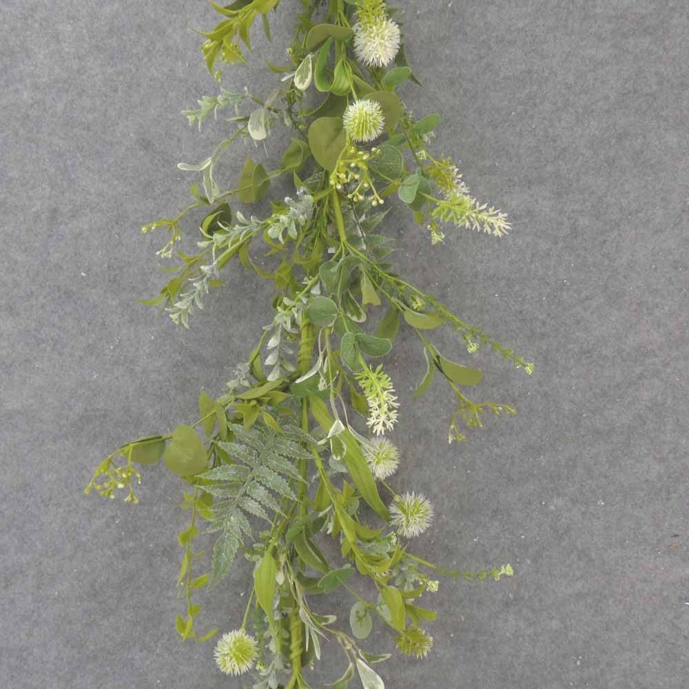[SA1018] 4' EUCALYPTUS, THISTLE & FOLIAGE GARLAND CREAM