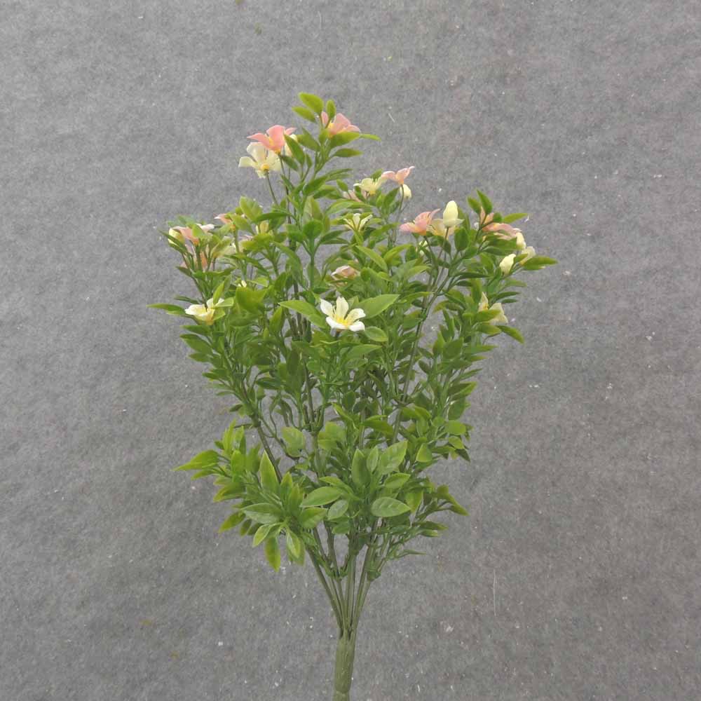 14.5" TEALEAF BUSH W/ BLOSSOMS X7 PINK/CREAM