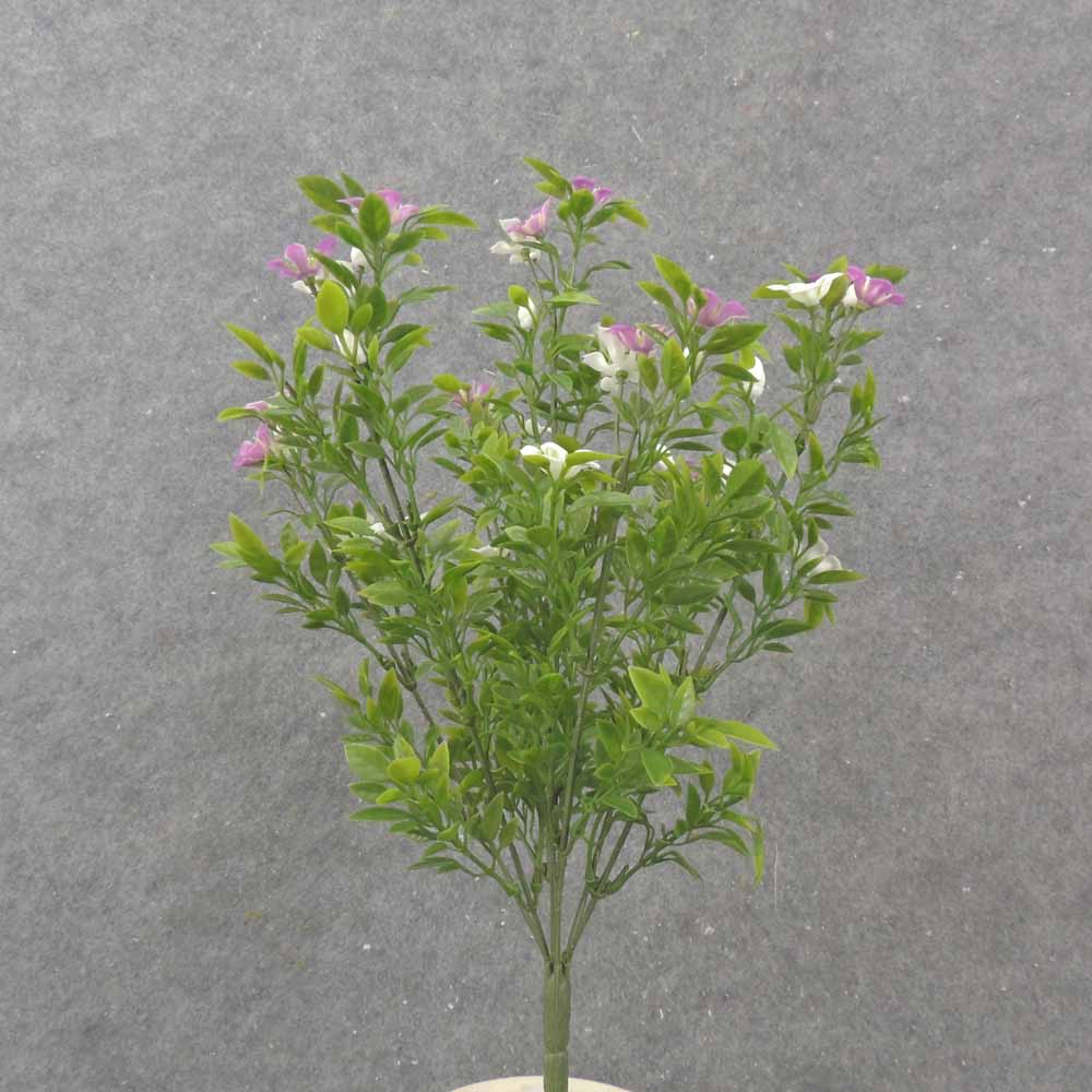 14.5" TEALEAF BUSH W/ BLOSSOMS X7 PURPLE/WHITE