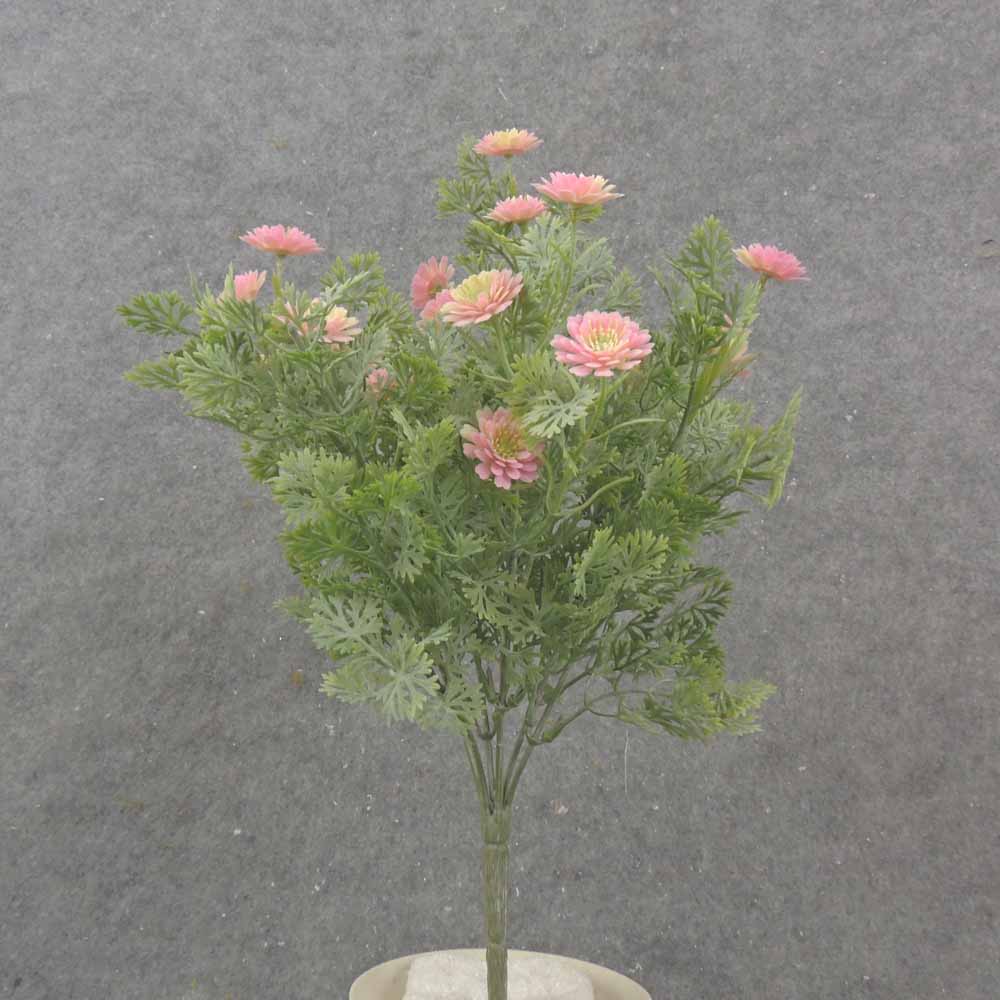 13" FOLIAGE BUSH X7 W/ MINI DAISIES PINK/CREAM