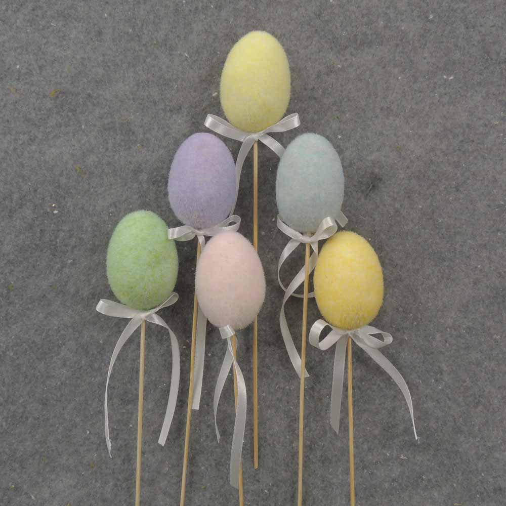 2.25" FLOCKED EASTER EGG ASSORTMENT ON 9" PICK