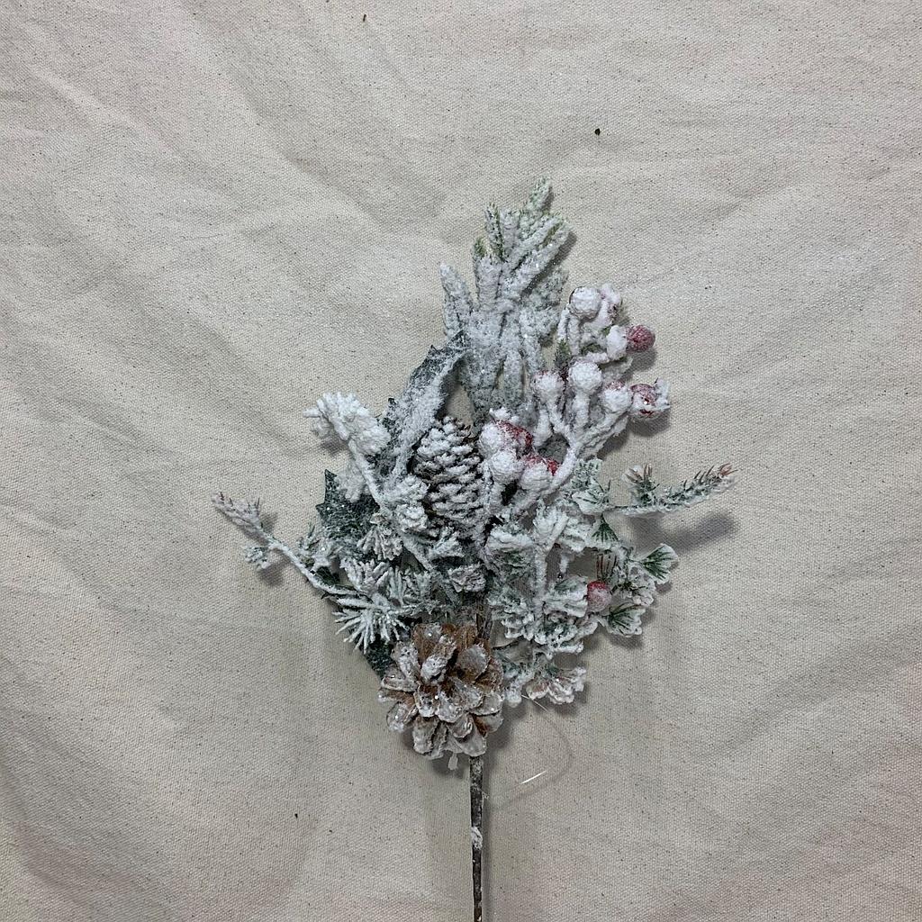 14.5" FLOCKED PINE PICK W/ CONES & BERRIES